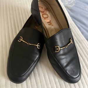 Sam Edelman Black Leather Loafers with Gold Bit
